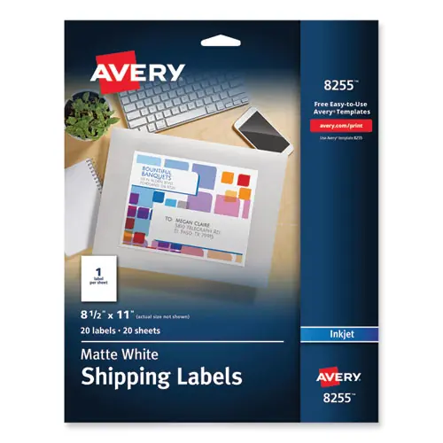Avery® Full-Sheet Vibrant Inkjet Color-Print Labels, Matte White, 20/Pack