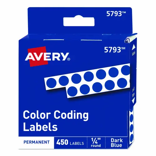 Avery® Handwrite-Only Permanent Self-Adhesive Round Color-Coding Labels, Dark Blue, 0.25" Diameter, 450/Roll (5793)