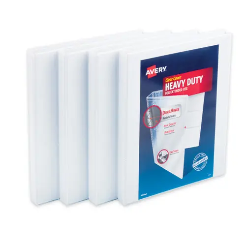 Avery® Heavy-Duty Non Stick View Binder with DuraHinge and Slant Rings, 3 Rings, 0.5" Capacity, 11 x 8.5, White, 4/Pack