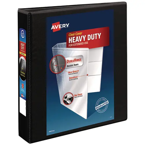 Avery® Heavy-Duty Non Stick View Binder with DuraHinge and Slant Rings, Black, 1.5" Capacity, 3 Rings, 11 x 8.5 (5400)