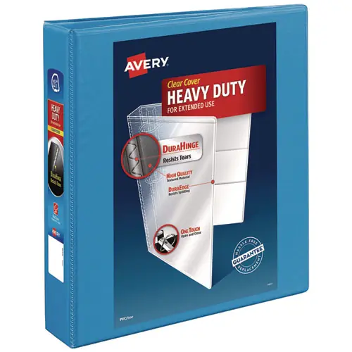 Avery® Heavy-Duty Non Stick View Binder with DuraHinge® and Slant Rings, 1.5" Capacity, Light Blue, 3-Ring, 11 x 8.5 (5401)