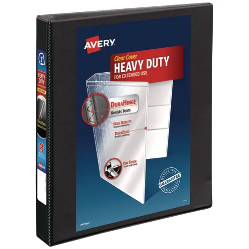 Avery® Heavy-Duty Non Stick View Binder with DuraHinge and Slant Rings, 3 Rings, 1" Capacity, 11 x 8.5, Black, (5300)