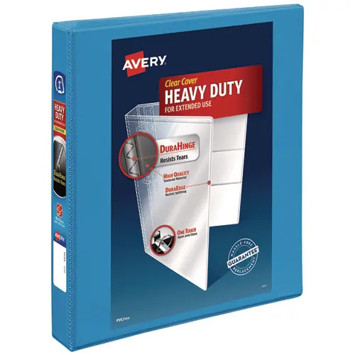 Avery® Heavy-Duty Non Stick View Binder with DuraHinge and Slant Rings, 3-Ring, 1" Capacity, Light Blue (5301)