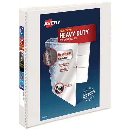 Avery® Heavy-Duty Non Stick View Binder with DuraHinge and Slant Rings, 3 Rings, 1" Capacity, White, (5304)