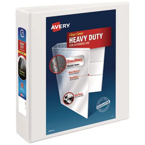 Avery® Heavy-Duty Non Stick View Binder with DuraHinge and Slant Rings, 3 Rings, 2" Capacity, White (5504)