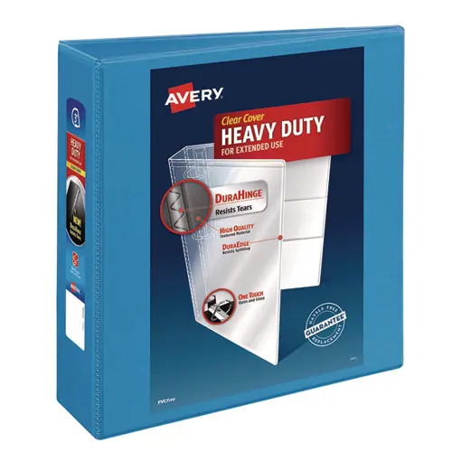 Avery® Heavy-Duty Non Stick View Binder with DuraHinge and Slant Rings, 3" Capacity, 3 Rings, Light Blue, 11 x 8.5, (5601)