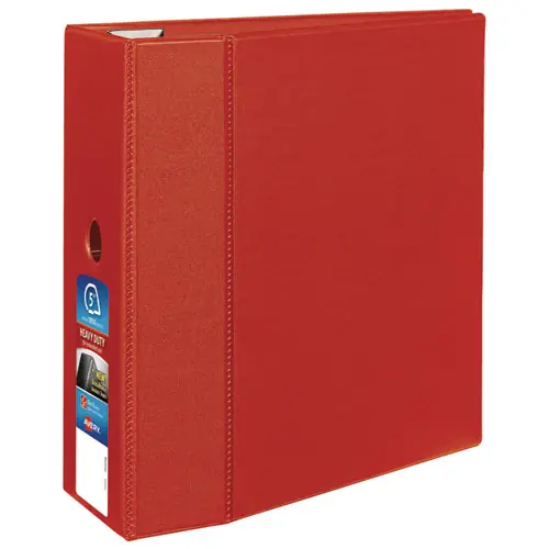 Avery® Heavy-Duty Non-View Binder with DuraHinge, Locking One Touch EZD Rings, Thumb Notch, 3-Ring, 5" Capacity, 11 x 8.5, Red