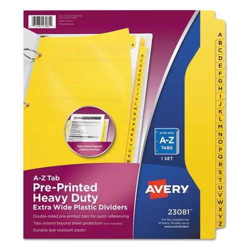Avery® Heavy-Duty Preprinted Plastic Tab Dividers, 26-Tab, A to Z, Yellow, 1 Set