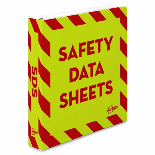 Avery® Heavy-Duty Preprinted Safety Data Sheet Binder, 3 Rings, 1.5" Capacity, 11 x 8.5, Yellow/Red