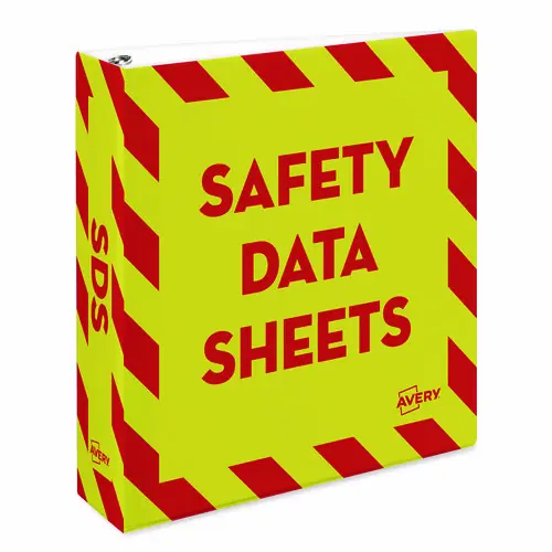 Avery® Heavy-Duty Preprinted Safety Data Sheet Binder, 3 Rings, 2" Capacity, 11 x 8.5, Yellow/Red