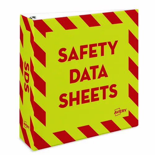 Avery® Heavy-Duty Preprinted Safety Data Sheet Binder, 3 Rings, 3" Capacity, 11 x 8.5, Yellow/Red