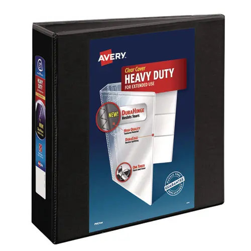 Avery® Heavy-Duty View Binder with DuraHinge and Locking One Touch EZD Rings, 3" Capacity, 3 Rings, 11 x 8.5, Black