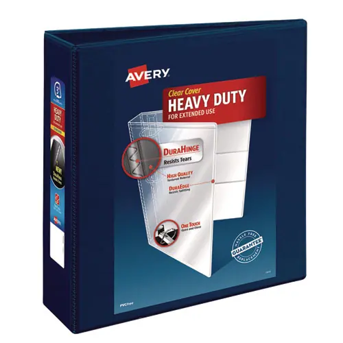 Avery® Heavy-Duty View Binder with DuraHinge and Locking One Touch EZD Rings, 3" Capacity, 3-Ring, 11 x 8.5, Navy Blue