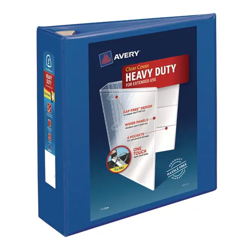 Avery® Heavy-Duty View Binder with DuraHinge and Locking One Touch EZD Rings, 3" Capacity, 3 Rings, 11 x 8.5, Pacific Blue