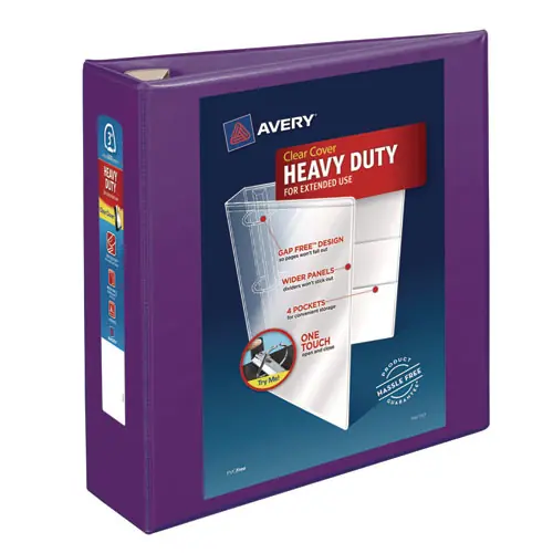 Avery® Heavy-Duty View Binder with DuraHinge and Locking One Touch EZD Rings, 3" Capacity, 3 Rings, 11 x 8.5, Purple