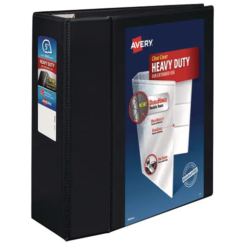 Avery® Heavy-Duty View Binder with DuraHinge and Locking One Touch EZD Rings, 3 Rings, 5" Capacity, 11 x 8.5, Black
