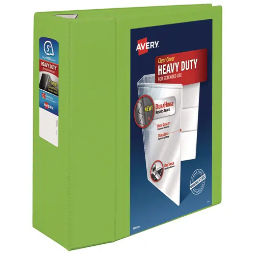 Avery® Heavy-Duty View Binder with DuraHinge and Locking One Touch EZD Rings, 3 Rings, 5" Capacity, 11 x 8.5, Chartreuse
