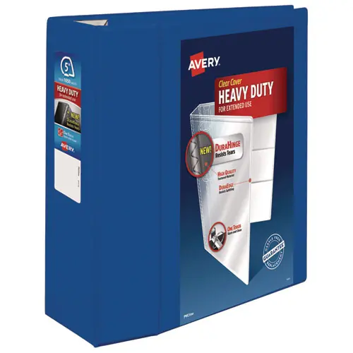 Avery® Heavy-Duty View Binder with DuraHinge and Locking One Touch EZD Rings, 3 Rings, 5" Capacity, 11 x 8.5, Pacific Blue