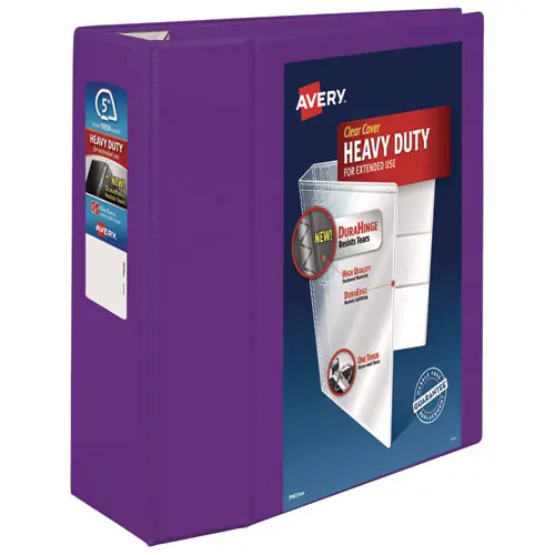 Avery® Heavy-Duty View Binder with DuraHinge and Locking One Touch EZD Rings, 3-Ring, 5" Capacity, 11 x 8.5 Inches, Purple
