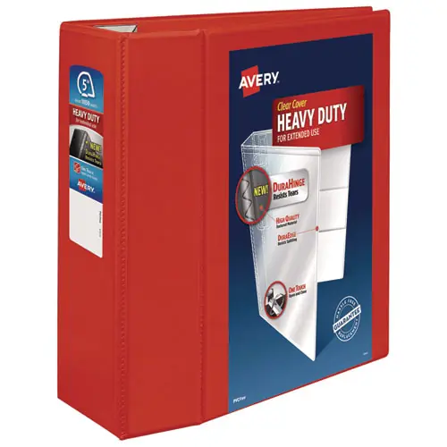 Avery® Heavy-Duty View Binder with DuraHinge and Locking One Touch EZD Rings, 3 Rings, 5" Capacity, 11 x 8.5, Red