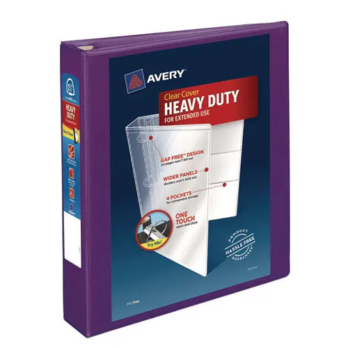 Avery® Heavy-Duty View Binder with DuraHinge and One Touch EZD Rings, 3 Rings, 1.5" Capacity, 11 x 8.5, Purple