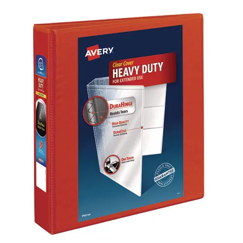 Avery® Heavy-Duty View Binder with DuraHinge and One Touch EZD Rings, 3 Rings, 1.5" Capacity, 11 x 8.5, Red