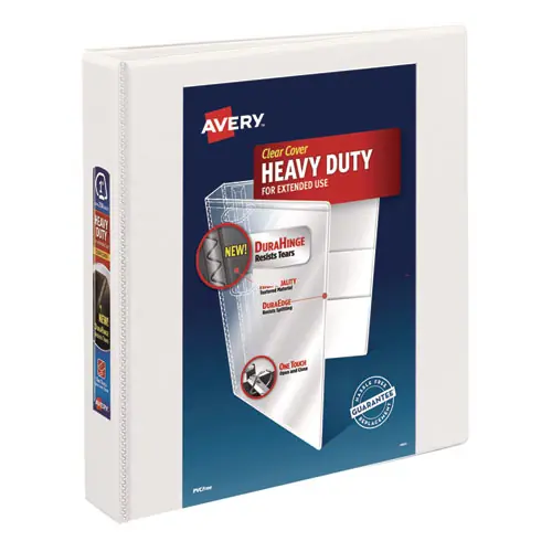 Avery® Heavy-Duty View Binder with DuraHinge and One Touch EZD Rings, 3 Rings, 1.5" Capacity, 11 x 8.5, White