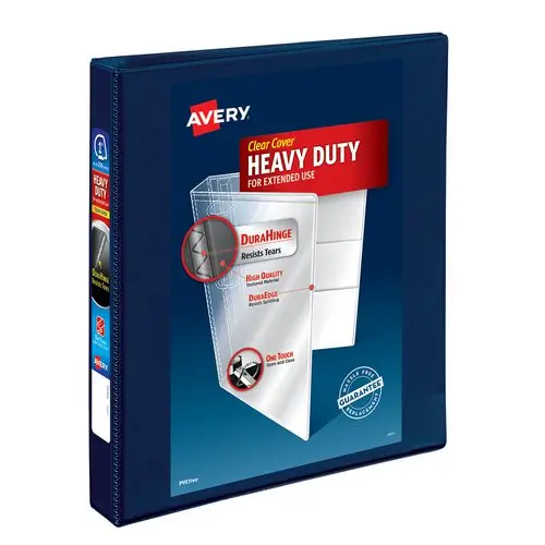 Avery® Heavy-Duty View Binder with DuraHinge and One Touch EZD Rings, 3-Ring, 1" Capacity, Navy Blue, 12/Carton