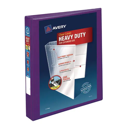 Avery® Heavy-Duty View Binder with DuraHinge and One Touch EZD Rings, 3 Rings, 1" Capacity, 11 x 8.5, Purple