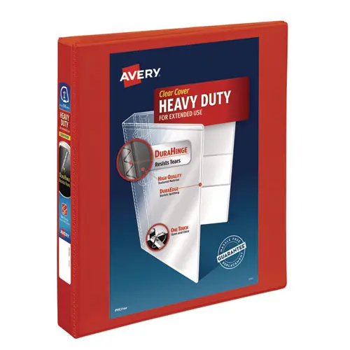 Avery® Heavy-Duty View Binder with DuraHinge and One Touch EZD Rings, 3-Ring, 1" Capacity, Letter Size, Red