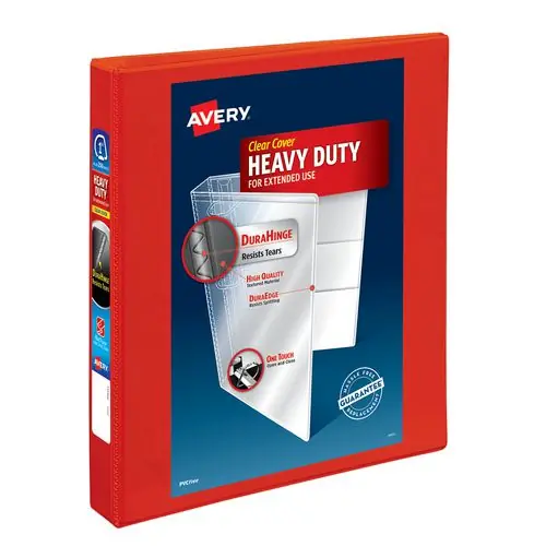Avery® Heavy-Duty View Binder with DuraHinge and One Touch EZD Rings, 3 Rings, 1" Capacity, 11 x 8.5, Red, 12/Carton