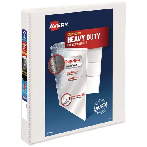 Avery® Heavy-Duty View Binder with DuraHinge and One Touch EZD Rings, 3 Rings, 1" Capacity, White