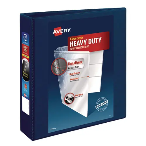 Avery® Heavy-Duty View Binder with DuraHinge and One Touch EZD Rings, 3 Rings, 2" Capacity, 11 x 8.5, Navy Blue