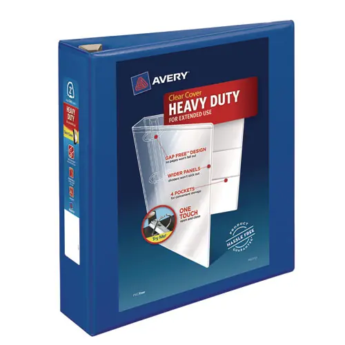 Avery® Heavy-Duty View Binder with DuraHinge and One Touch EZD Rings, 3 Rings, 2" Capacity, 11 x 8.5, Pacific Blue