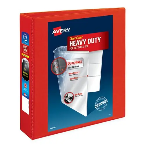 Avery® Heavy-Duty View Binder with DuraHinge and One Touch EZD Rings, 3 Rings, 2" Capacity, 11 x 8.5, Red, 6/Carton