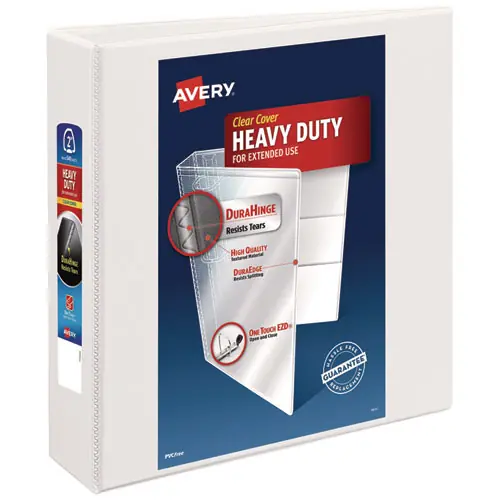 Avery® Heavy-Duty View Binder with DuraHinge and One Touch EZD Rings, 3 Rings, 2" Capacity, 11 x 8.5, White