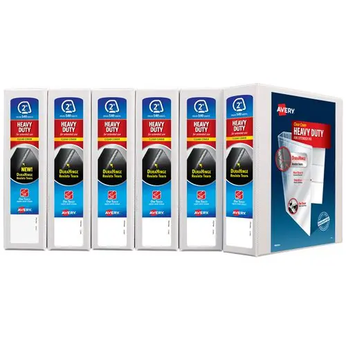 Avery® Heavy-Duty View Binder with DuraHinge and One Touch EZD Rings, 2" Capacity, White, 6/Carton