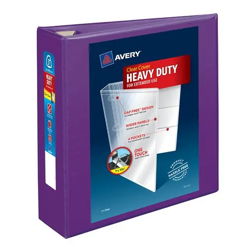 Avery® Heavy-Duty View Binder with DuraHinge and One Touch EZD Rings, 3" Capacity, Purple, 4/Carton