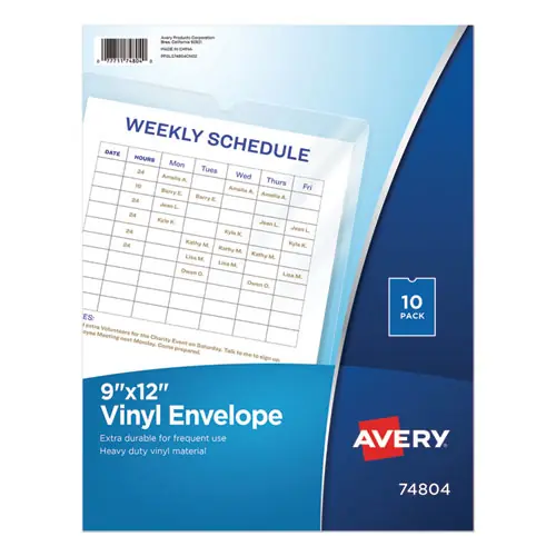 Avery® Heavyweight Clear Vinyl Envelope with Thumb Notch