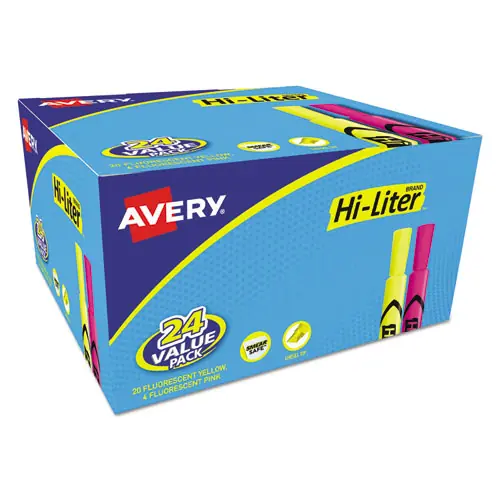 Avery® HI-LITER Desk-Style Highlighter Value Pack, Assorted Ink Colors, Chisel Tip, Assorted Barrel Colors, 24/Pack