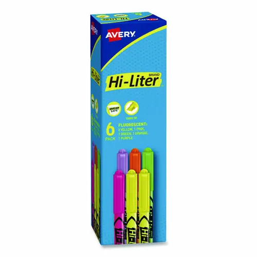 Avery® HI-LITER Pen-Style Highlighters, Assorted Ink Colors, Chisel Tip, Assorted Barrel Colors, 6/Set