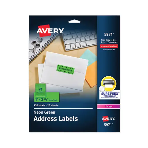 Avery® High-Visibility Permanent Laser ID Labels, Neon Green, 750/Pack