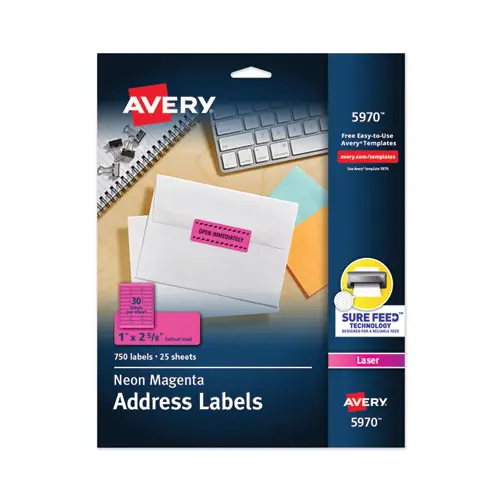 Avery® High-Visibility Permanent Laser ID Labels, Neon Magenta, 750/Pack
