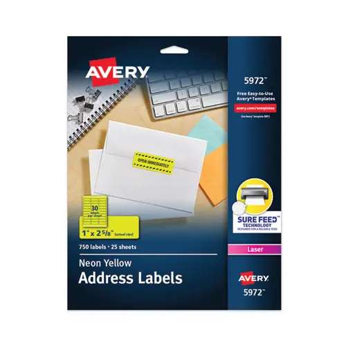Avery® High-Visibility Permanent Laser ID Labels, Neon Yellow, 750/Pack