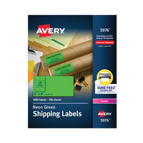Avery® High-Visibility Permanent Laser ID Labels, Neon Green, 2 x 4, 1000/Box