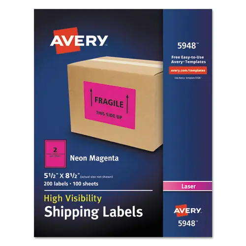 Avery® High-Visibility Permanent Laser ID Labels, Neon Magenta, 5.5 x 8.5, 200/Box