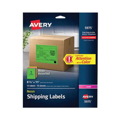 Avery® High-Visibility Permanent Laser ID Labels, Assorted Neon, 8.5 x 11, 15/Pack