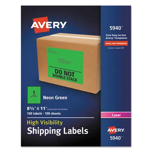 Avery® High-Visibility Permanent Laser ID Labels, Neon Green, 100/Box