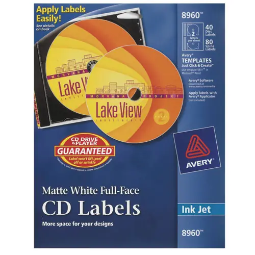 Avery® Inkjet Full-Face CD Labels, Matte White, 40/Pack