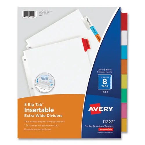 Avery® Insertable Big Tab Dividers, 8-Tab, 11.13 x 9.25, White, Assorted Tabs, 1 Set